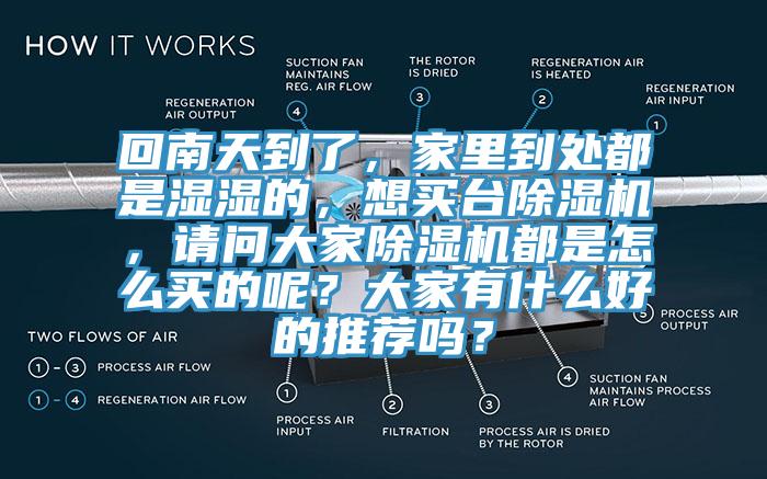 回南天到了，家里到處都是濕濕的，想買臺除濕機，請問大家除濕機都是怎么買的呢？大家有什么好的推薦嗎？